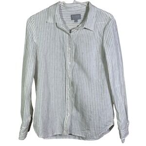 Pure Collection Womens White and Black Striped 100% Linen Button Down Shirt Sz 6
